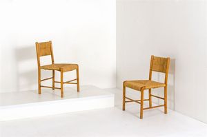PRODUZIONE ITALIANA - Coppia di sedie in legno con sedile e schienale in paglia.Prod. Chiavari, Liguria anni '50cm 79x49x46