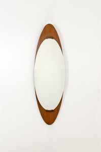 PRODUZIONE ITALIANA - Specchio con cornice in legno di teak.Anni '50cm 140x43