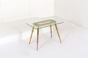 CRISTAL ART - Tavolino con struttura in ottone, piano in vetro molato.Anni '50cm 50x71x48