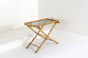 GABRIELLA CRESPI (nello stile di) - Tavolino con struttura in bamboo, particolari in ottone.Anni '60cm 72x80x56