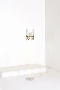 ARREDOLUCE - Lampada da terra in ottone, base in marmo.Anni '50h cm 160