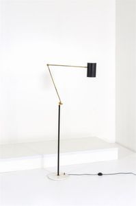 STILNOVO - Lampada da terra in ottone, diffusore in metallo verniciato, base in marmo.Anni '50h cm 180
