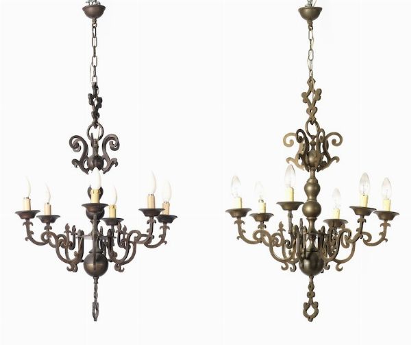 Coppia di lampadari in stile olandese  - Asta Antiquariato Aprile - Associazione Nazionale - Case d'Asta italiane