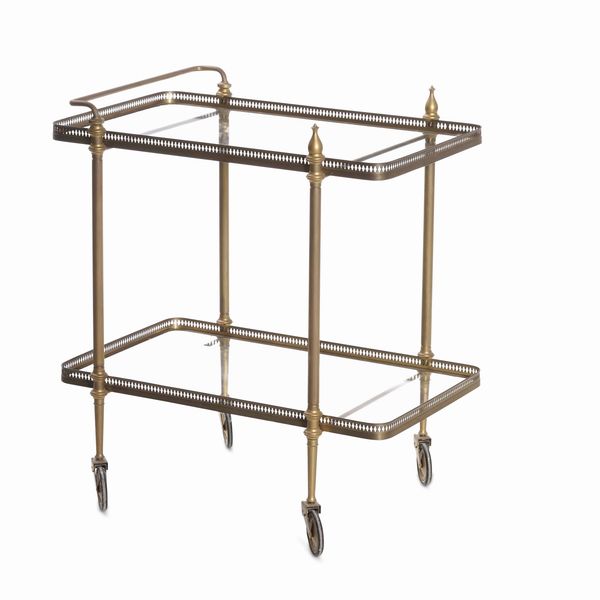 Carrello in metallo dorato a due ripiani in vetro  - Asta Antiquariato Aprile - Associazione Nazionale - Case d'Asta italiane