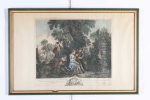 Tre stampe raffiguranti scene galanti. Francia XIX-XX secolo  - Asta Antiquariato Aprile - Associazione Nazionale - Case d'Asta italiane