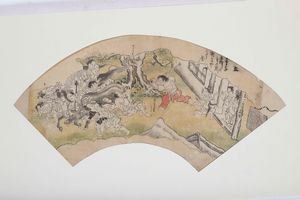 Tre pagine di ventaglio in carta, Giappone  - Asta Antiquariato Aprile - Associazione Nazionale - Case d'Asta italiane