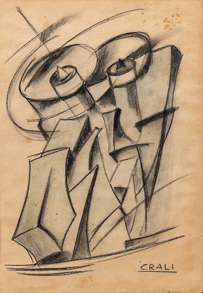 TULLIO CRALI : Disegno preparatorio per il dipinto Trimotore in verticale  - Asta Arte moderna e contemporanea - Associazione Nazionale - Case d'Asta italiane