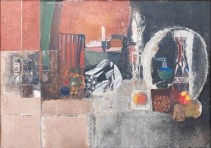 BRUNO SAETTI - Composizione su fondo rosa e nero