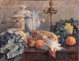 GIUSEPPE CHERUBINI - Natura morta con gallo