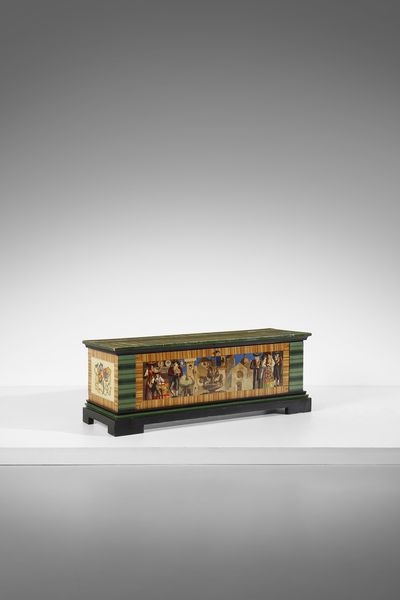 WENTER MARINI GIORGIO (1890 - 1973) : Cassapanca in legno dipinto con riferimenti alla citt� di Parma  - Asta DESIGN E ARTI DECORATIVE DEL NOVECENTO Tradizionale - Associazione Nazionale - Case d'Asta italiane