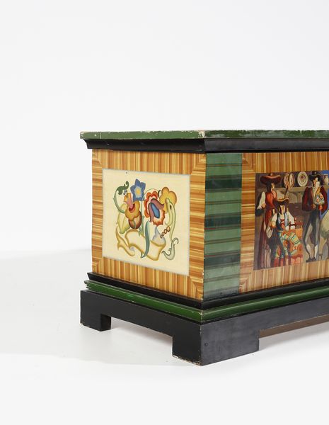 WENTER MARINI GIORGIO (1890 - 1973) : Cassapanca in legno dipinto con riferimenti alla citt� di Parma  - Asta DESIGN E ARTI DECORATIVE DEL NOVECENTO Tradizionale - Associazione Nazionale - Case d'Asta italiane
