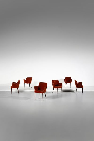 BORSANI OSVALDO (1911 - 1985) : Sei poltroncine per Arredamenti Borsani Varedo  - Asta DESIGN E ARTI DECORATIVE DEL NOVECENTO Tradizionale - Associazione Nazionale - Case d'Asta italiane
