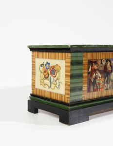 WENTER MARINI GIORGIO (1890 - 1973) : Cassapanca in legno dipinto con riferimenti alla citt� di Parma  - Asta DESIGN E ARTI DECORATIVE DEL NOVECENTO Tradizionale - Associazione Nazionale - Case d'Asta italiane