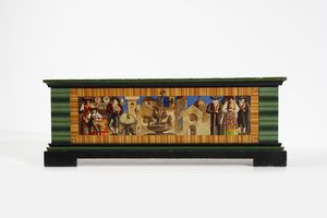 WENTER MARINI GIORGIO (1890 - 1973) : Cassapanca in legno dipinto con riferimenti alla citt� di Parma  - Asta DESIGN E ARTI DECORATIVE DEL NOVECENTO Tradizionale - Associazione Nazionale - Case d'Asta italiane
