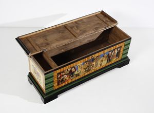 WENTER MARINI GIORGIO (1890 - 1973) : Cassapanca in legno dipinto con riferimenti alla citt� di Parma  - Asta DESIGN E ARTI DECORATIVE DEL NOVECENTO Tradizionale - Associazione Nazionale - Case d'Asta italiane