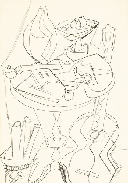 Gino Severini : Natura morta con violino e chitarra poggiata in terra  - Asta Arte moderna e contemporanea  - Associazione Nazionale - Case d'Asta italiane