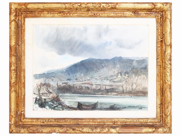 Luciano Guarnieri : Paesaggio sul fiume 1968  - Asta La Collezione Bendinelli - Associazione Nazionale - Case d'Asta italiane