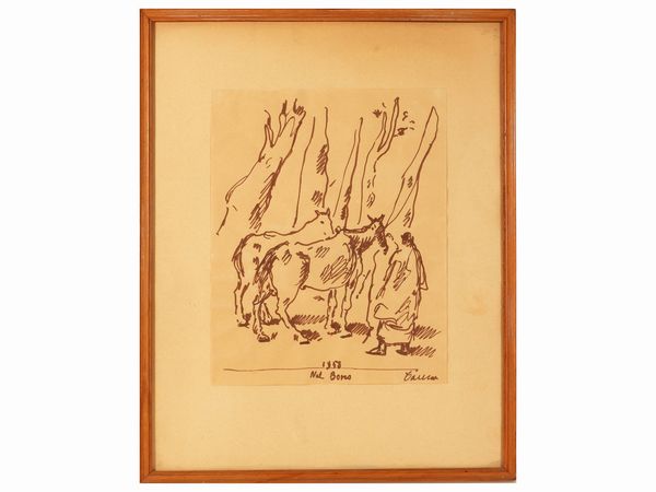 Felice Carena : Nel Bosco 1958 - Boscaiole nel mare 1958  - Asta La Collezione Bendinelli - Associazione Nazionale - Case d'Asta italiane