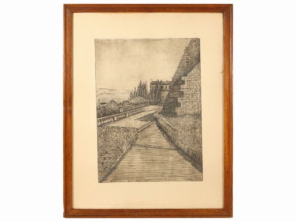 Scuola toscana del XX secolo : Scorcio fiorentino  - Asta La Collezione Bendinelli - Associazione Nazionale - Case d'Asta italiane