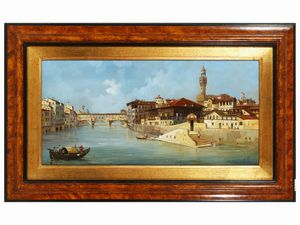 Scuola fiorentina - Veduta di Firenze dal Lungarno Serristori