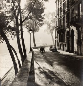 Albert Monier - Matin d'automne. The quai d'Anjou toward the Hotel de Lauzun, Paris