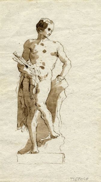 GIANDOMENICO TIEPOLO : Figura maschile su base in pietra.  - Asta Arte Antica, Moderna e Contemporanea - Associazione Nazionale - Case d'Asta italiane