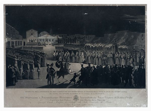 Giuseppe Piattoli : Prospetto dell'Incontro fatto dal Popolo Fiorentino a S:A:R il Gran-Duca Ferdinando III in compagnia di S. Manfredini il di 12 8bre: 1792; in segno del Popolare e Universale gradimento per la legge Frumentaria...  - Asta Arte Antica, Moderna e Contemporanea - Associazione Nazionale - Case d'Asta italiane