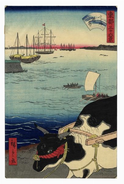 UTAGAWA HIROSHIGE II (SHIGENOBU) : Takanawa kaigan (La spiaggia a Takanawa).  - Asta Arte Antica, Moderna e Contemporanea - Associazione Nazionale - Case d'Asta italiane