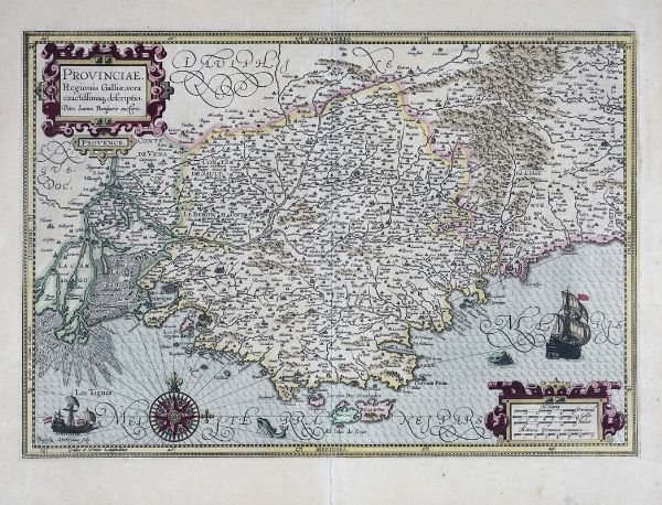 JODOCUS HONDIUS : Provinciae, Regionis Galliae, vera exactissimaq. descriptio. Provence Petro Ioanne Bompario auctore.  - Asta Arte Antica, Moderna e Contemporanea - Associazione Nazionale - Case d'Asta italiane
