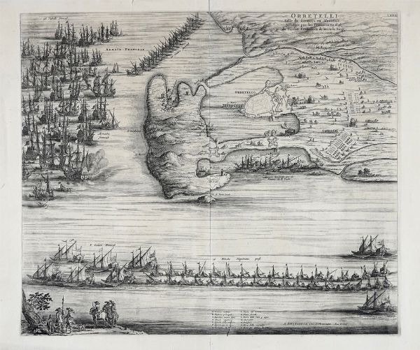 Pierre Mortier : Orbetelli. Ville du Sienois en Toscane Assiege par les Francois en 1646. Ils furent Contraints de lever le Sige.  - Asta Arte Antica, Moderna e Contemporanea - Associazione Nazionale - Case d'Asta italiane