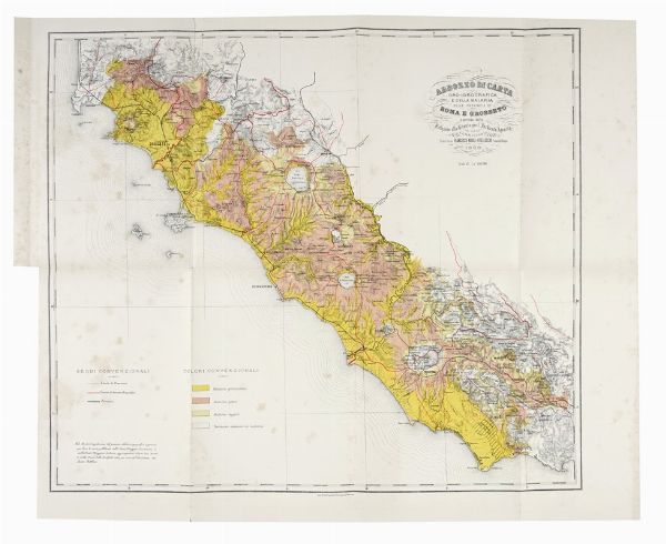 FRANCESCO NOBILI VITELLESCHI : Abbozzo di carta oro-idrografica e della malaria delle Provincie di Roma e Grosseto a corredo della Relazione alla Giunta per l'Inchiesta Agraria del Commissario Marchese Francesco Nobili-Vitelleschi Senat. del Regno.  - Asta Arte Antica, Moderna e Contemporanea - Associazione Nazionale - Case d'Asta italiane