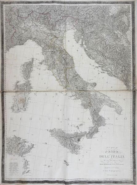 GIOVANNI ANTONIO RIZZI ZANNONI : Nuova carta dell'Italia eseguita sotto la Direzione di Gio: Antonio Rizzi Zannoni Geografo di S. M. Siciliana ed incisa da Giuseppe Guerra e Ricorretta nel 1833.  - Asta Arte Antica, Moderna e Contemporanea - Associazione Nazionale - Case d'Asta italiane