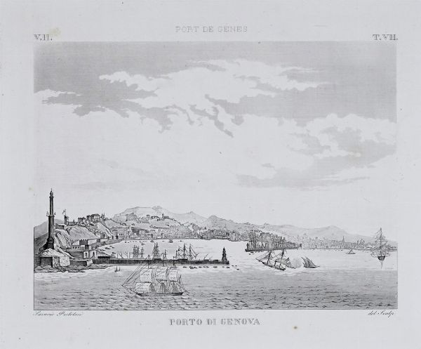 Gnes Vue prise de la porte de la Lanterne / Gnova Vista tomada de la puerta del Faro.  - Asta Arte Antica, Moderna e Contemporanea - Associazione Nazionale - Case d'Asta italiane