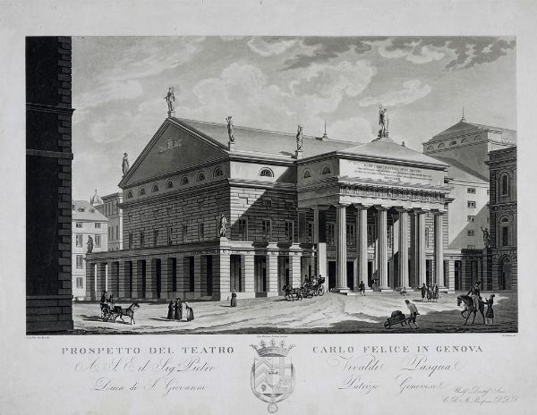 CARLO BARABINO : Prospetto del Teatro Carlo Felice in Genova.  - Asta Arte Antica, Moderna e Contemporanea - Associazione Nazionale - Case d'Asta italiane