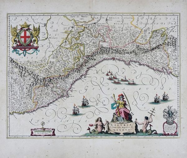 Willem Janszoon Blaeu : Liguria � Stato della Republica di Genova.  - Asta Arte Antica, Moderna e Contemporanea - Associazione Nazionale - Case d'Asta italiane
