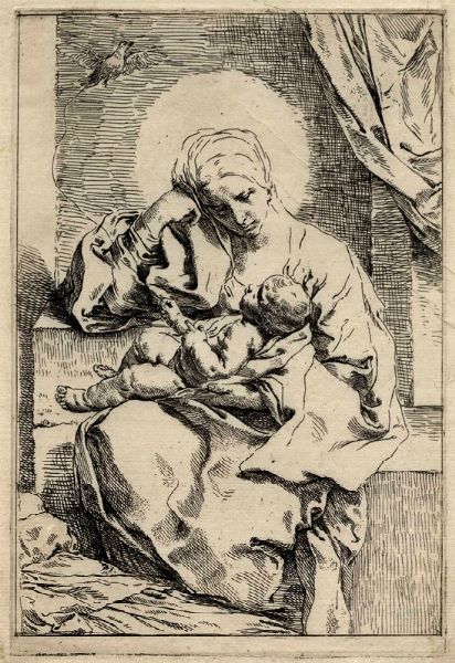 SIMONE CANTARINI : La Vergine col Bambino e l'uccellino.  - Asta Arte Antica, Moderna e Contemporanea - Associazione Nazionale - Case d'Asta italiane