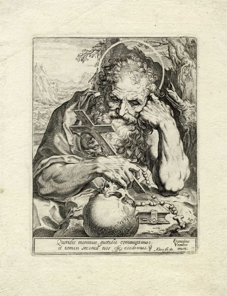 AGOSTINO CARRACCI : San Gerolamo in meditazione [tiratura tarda XVIII secolo].  - Asta Arte Antica, Moderna e Contemporanea - Associazione Nazionale - Case d'Asta italiane