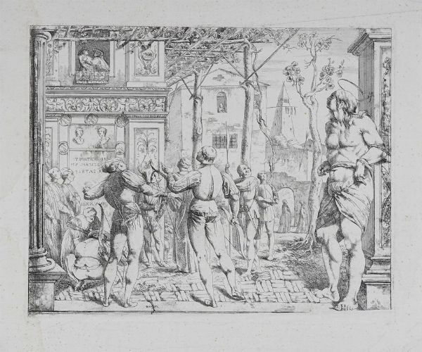 GIOVANNI DAVID : Martirio e trasporto del corpo decapitato di San Cristoforo / Martirio di San Cristoforo / Martirio di San Giacomo.  - Asta Arte Antica, Moderna e Contemporanea - Associazione Nazionale - Case d'Asta italiane