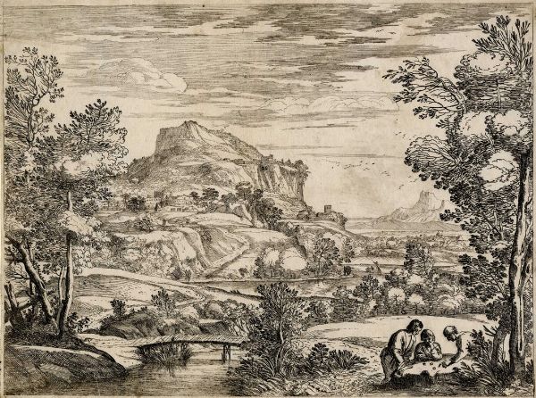 GIOVANNI FRANCESCO GRIMALDI : Paesaggio con giocatori di dadi / Paesaggio con due uomini su un dosso / Paesaggio con due pastori e due caproni in lotta.  - Asta Arte Antica, Moderna e Contemporanea - Associazione Nazionale - Case d'Asta italiane