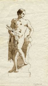 GIANDOMENICO TIEPOLO - Figura maschile su base in pietra.