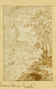 LODEWIJK TOEPUT (IL POZZOSERRATO) - Paesaggio montuoso con fiume e citt