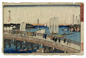 UTAGAWA HIROSHIGE I (AND? TOKUTAR?) - Eitaibashi Fukagawa shinchi (Il ponte Eitai e la nuova terra a Fukagawa).