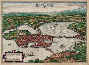 GEORG BRAUN - Mantua, Lombardie, Transpadane Urbs clarissima et antiquissima, venustissimum, in medio paludium,situm obtinet Anno salutis CI?.I?.LXXV.