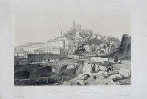 NICOLAS-MARIE-JOSEPH CHAPUY - Gnes Vue de la vigne et du Palais Doria / Genova Veduta della vigna e del Palazzo Doria.