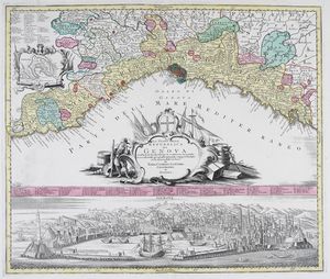TOBIAS CONRAD LOTTER - Lo Stato della Repubblica di Genova Giusta la di lui divisione in contorno orientale et occidentale geograficamente rappresentato et di nuovo dato in luce da Tobia Cunrado Lottero Geographo in Augusta.