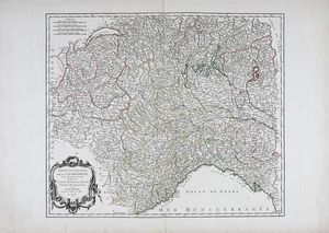 GILLES ROBERT DE VAUGONDY - Partie Occidentale de la Lombardie et pays circonvoisins, ou sont les Etats de Savoye, Piemont, Milan, Genes, Plaisance &c. Par le Sr. Robert, Geographe ordinaire du Roy.