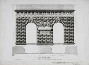LEONE ZUCCOLI (O ZUCOLI) - Prospetto e parte della pianta delle porte costrutte recentemente appi della lanterna ideate dall'Ill.mo Sig. Cav. Agostino Chiodo...