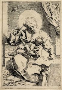 SIMONE CANTARINI - La Vergine col Bambino e l'uccellino.