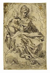 SIMONE CANTARINI - La Vergine con il Bambino sulle nubi.