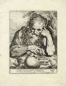 AGOSTINO CARRACCI - San Gerolamo in meditazione [tiratura tarda XVIII secolo].